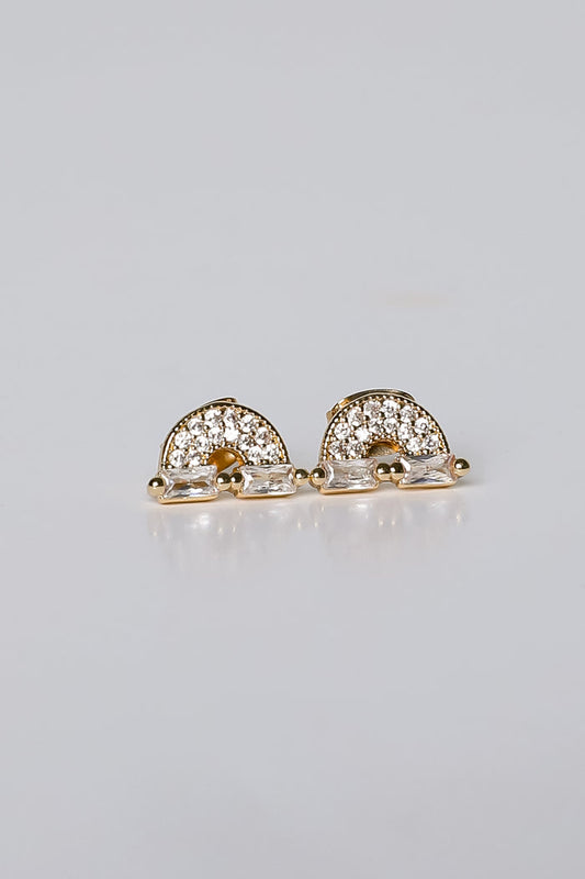 Ivy Gold Rhinestone Rainbow Stud Earrings