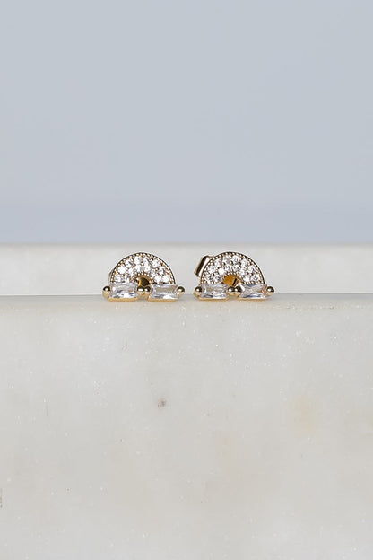 Ivy Gold Rhinestone Rainbow Stud Earrings