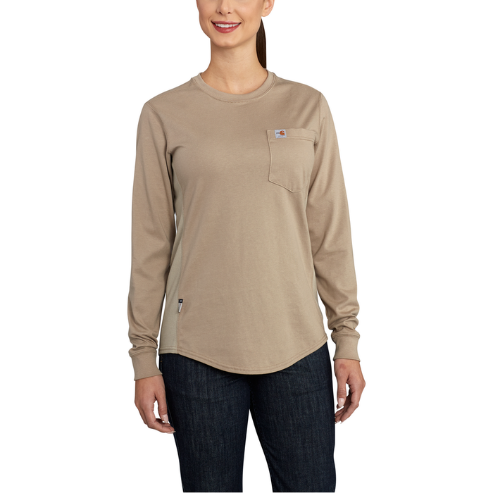 Flame Resistant Force Relaxed Fit Midweight Long-Sleeve Pocket T-Shirt - 250-Khaki | Carhartt 102685