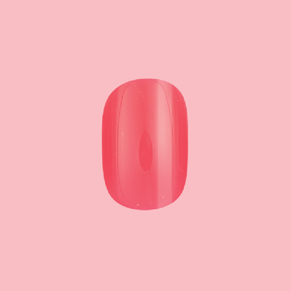Flamingo | Extra Short | Squoval - Tab Press-On nail in bright neon pink for easy at home mani with smooth glossy finish