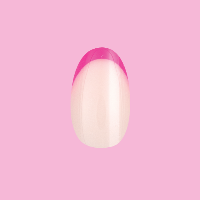 Flamingo French | Medium | Oval - Tab Press-On nail with neutral base and neon pink french tip for easy at-home mani