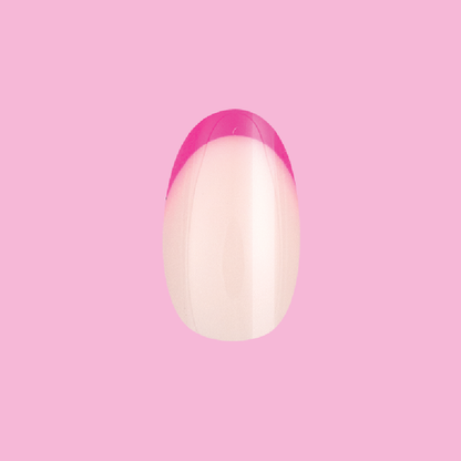 Flamingo French | Medium | Oval - Tab Press-On nail with neutral base and neon pink french tip for easy at-home mani