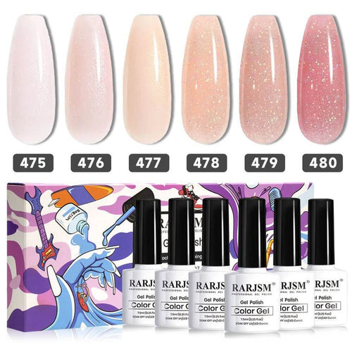 RARJSM ®Rainbow Glitter 6 Colors Shimmer Gel Nail Polish Set 7.5ml