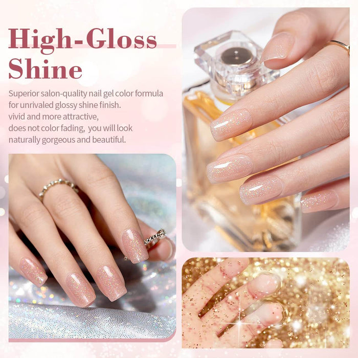 RARJSM ®Rainbow Glitter 6 Colors Shimmer Gel Nail Polish Set 7.5ml