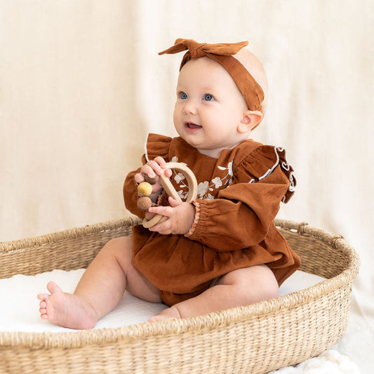 Floral Embroidered Baby Corduroy Romper (Organic)