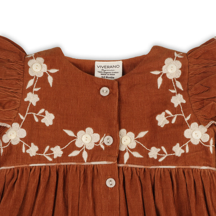 Floral Embroidered Corduroy Baby Dress & Fancy Bloomer Set (Organic)