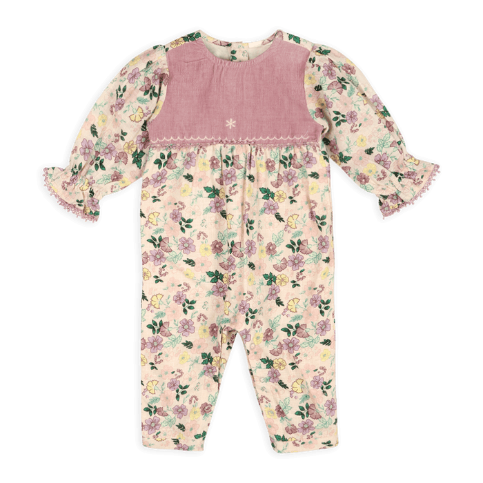 Floral Ruffle and Lace Sleeve Baby Jumpsuit, Organic