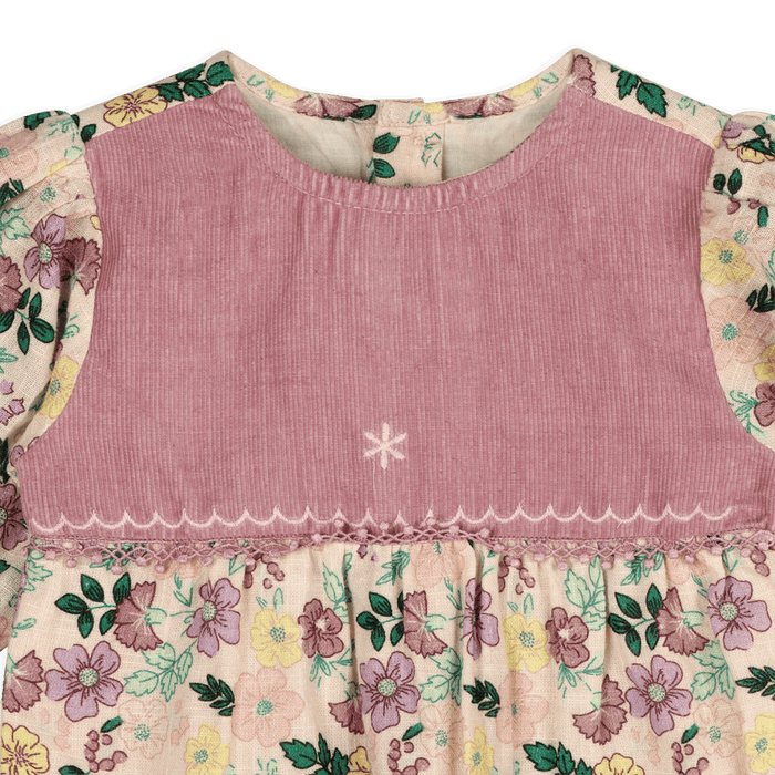Organic Floral Ruffle and Lace Sleeve Baby Jumpsuit, Detail