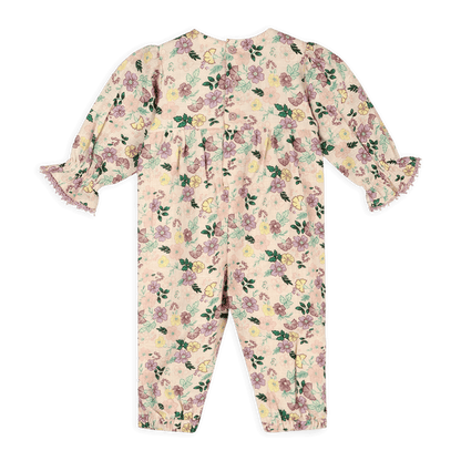 Organic Floral Ruffle and Lace Sleeve Baby Jumpsuit, Back