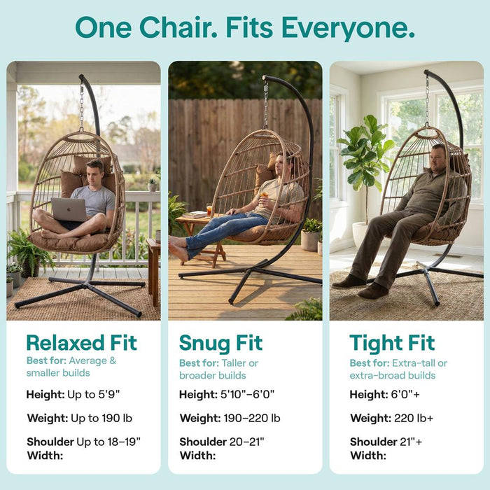 Foldable Egg Chair 350 lbs Capacity Rattan Wicker with Cushion Brown