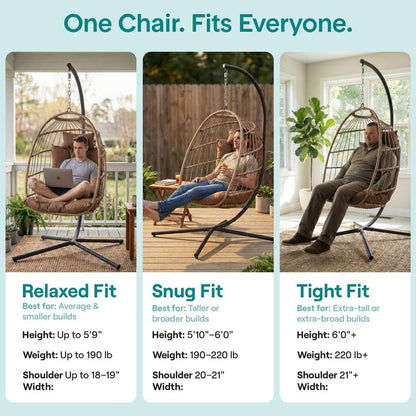 Foldable Egg Chair 350 lbs Capacity Rattan Wicker with Cushion Brown