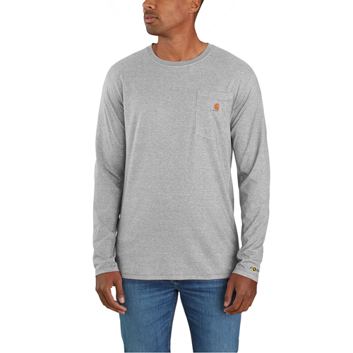 Force Relaxed Fit Midweight Long-Sleeve Pocket T-Shirt - HGY-Heather Grey | Carhartt 106656