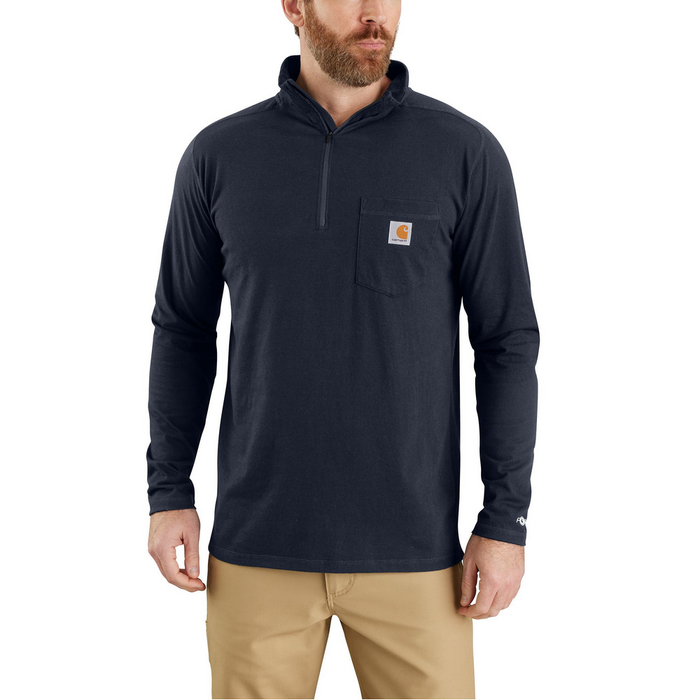 Force Relaxed Fit Midweight Long-Sleeve Quarter-Zip Mock-Neck T-Shirt - I26-Navy | Carhartt 106660