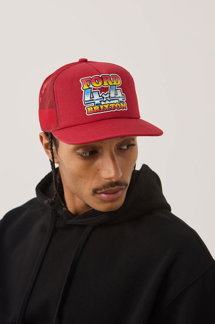 Unisex Ford 4x4 Chrome Trucker Hat in the color Rangoon Red - Additional Fit image