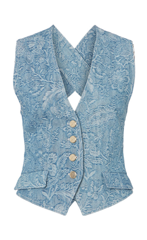 Francis Denim Waistcoat - Washed Blue