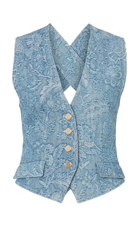 Francis Denim Waistcoat - Washed Blue