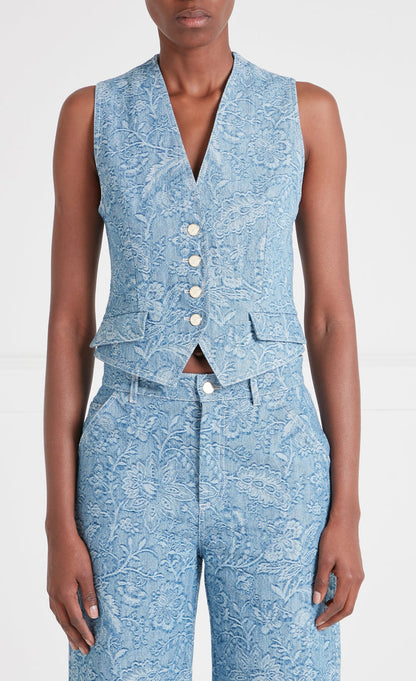 Francis Denim Waistcoat - Washed Blue
