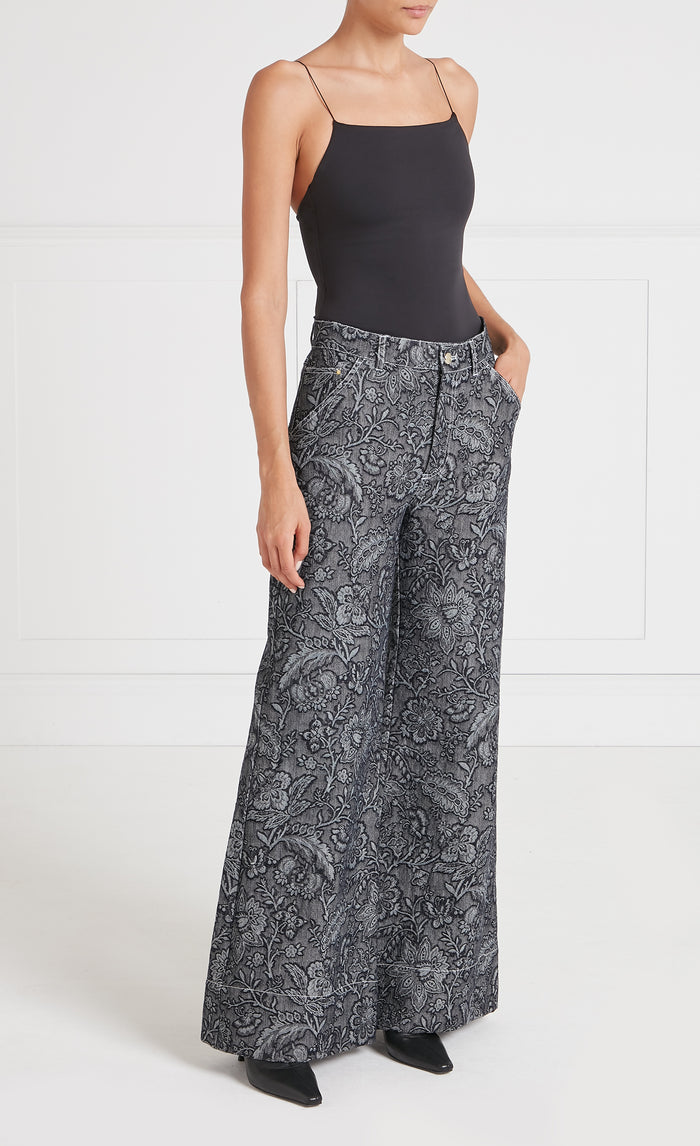 Francis Denim Wide-Leg Trousers - Washed Black
