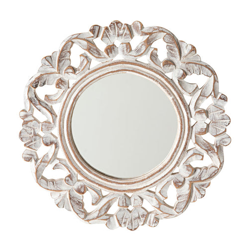 Frieze Round Wall Mirror White Distress 30x30cm