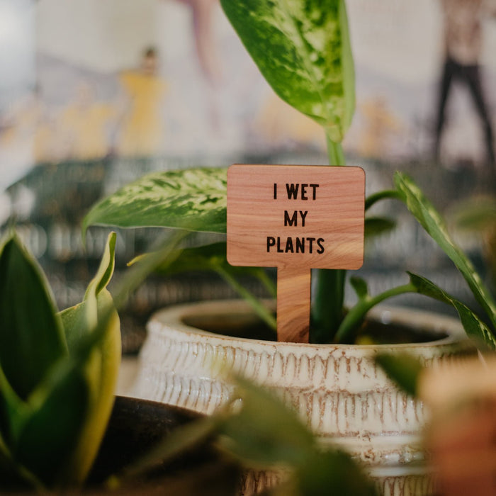 Funny Plant Markers - Laser Cut & Laser Engraved Cedar Wood - "I Wet My Plants" - by LeeMo Designs in Bend, Oregon