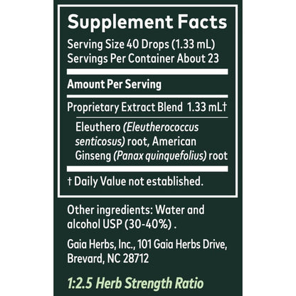 Gaia Hrebs Ginseng Supreme Supplements, 1-Ounce - Supplement Facts panel