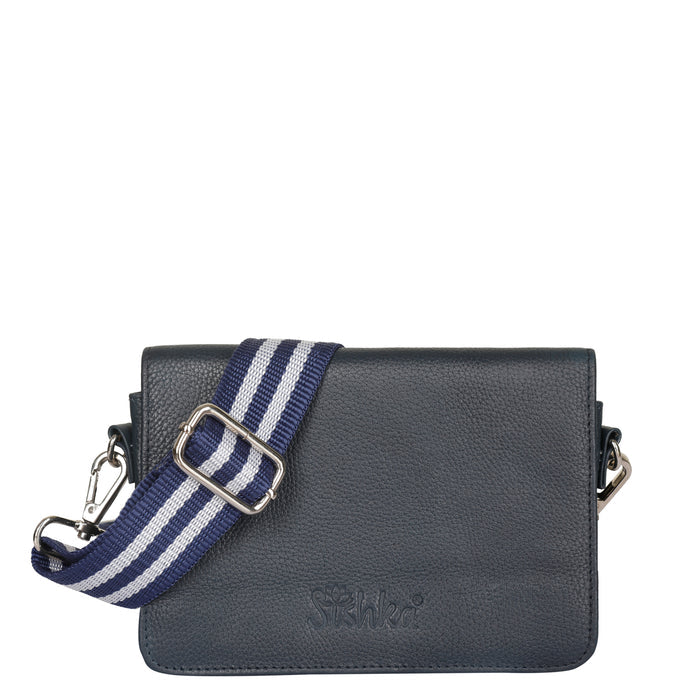 Navy Blue Genuine Leather Sling Crossbody Bag for Travel and Everyday Use