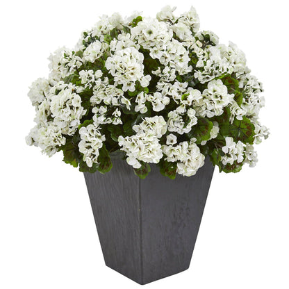 Geranium Artificial Plant in Slate Planter UV Resistant (Indoor/Outdoor)