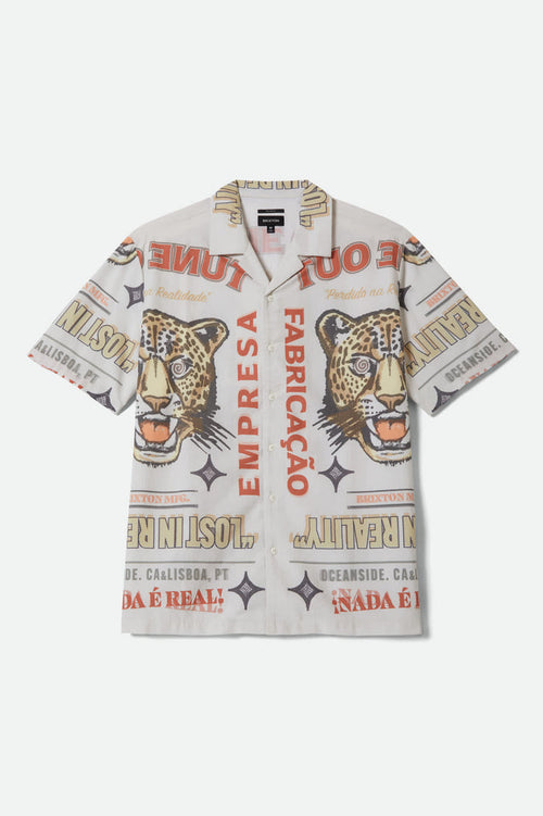 Men's Bunker Twisted Stripe Short Sleeve Camp Collar Shirt in the color Lost In Reality Print - Front Product View