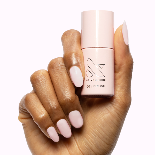 GH - Gel shown on natural nails in soft opaque baby pink for a glowing, versatile at-home gel manicure look