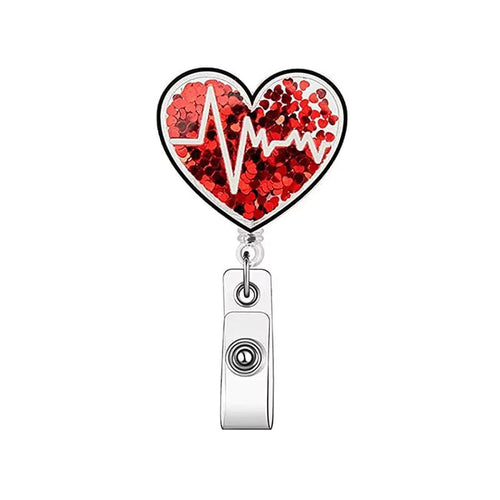 Glitter Acrylic Nurse Reel Badge - Heart