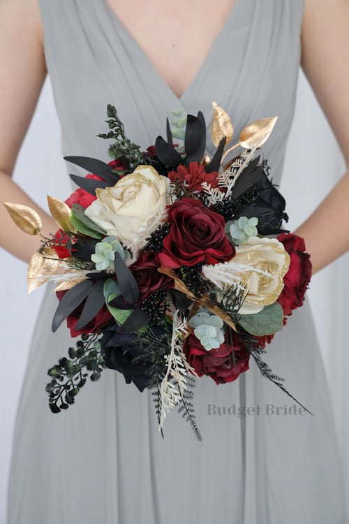 Gold, Black and Burgundy Silk Wedding Bouquet   - $170.00 | Jude