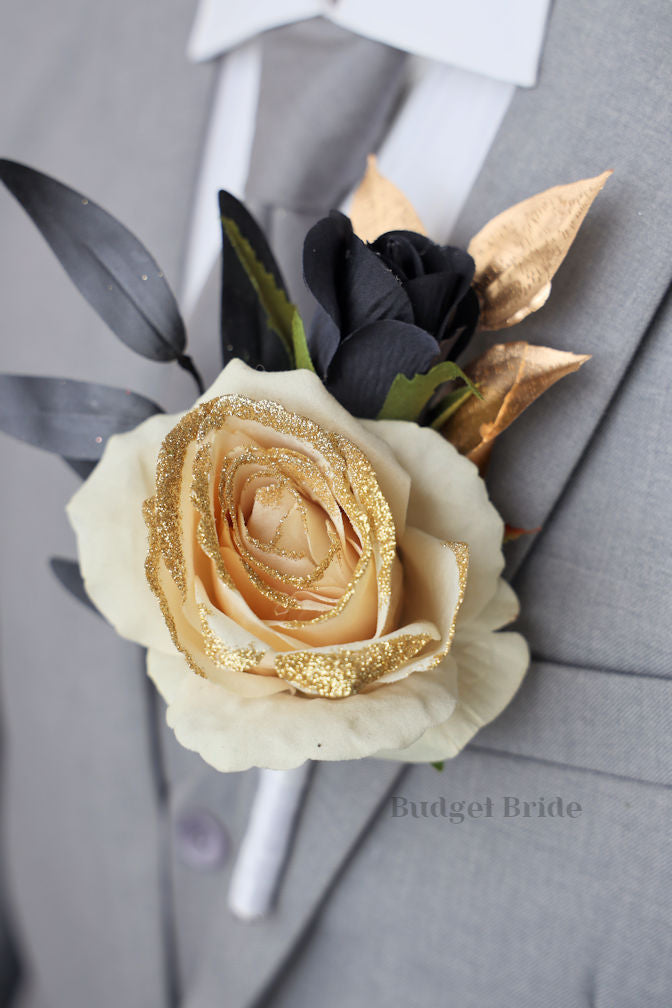 Gold, Black and Burgundy Silk Wedding Bouquet   - $170.00 | Jude