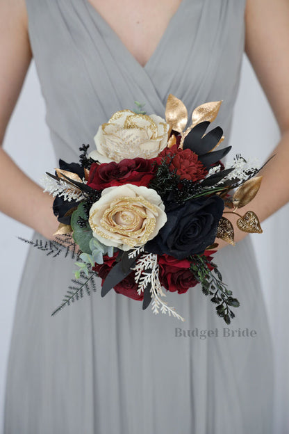 Gold, Black and Burgundy Silk Wedding Bouquet   - $39.50 | Jude