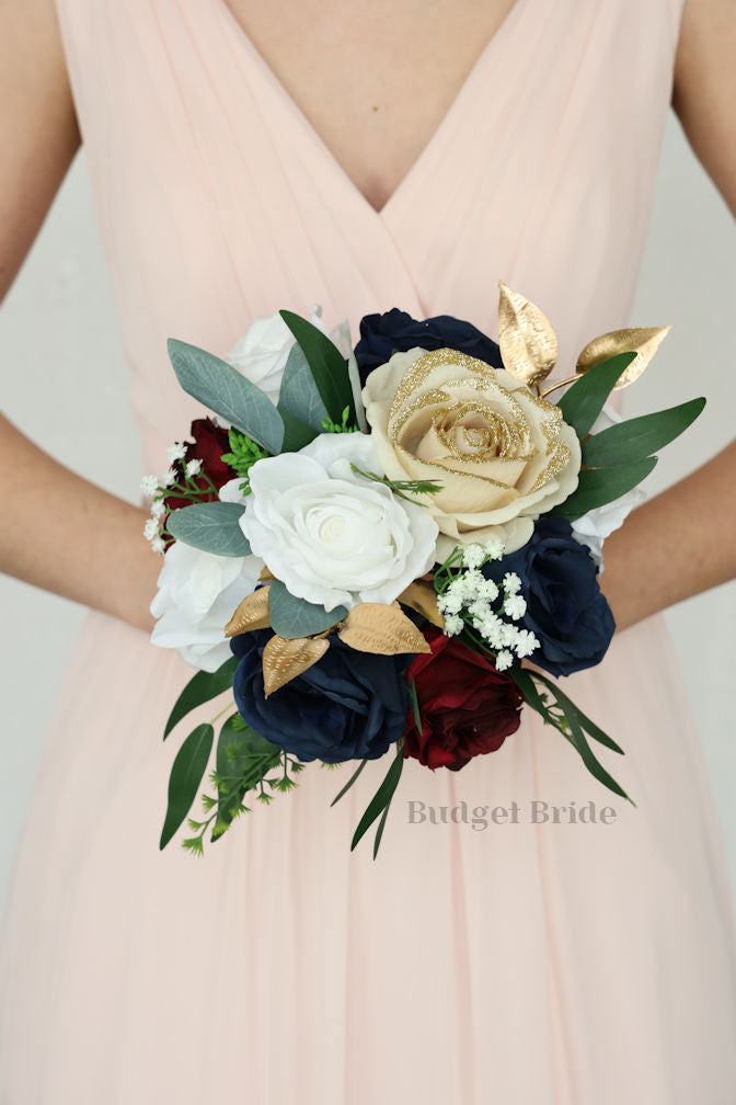 Gold, Burgundy and Navy Blue Faux Wedding Bouquet- $65.00 |Zesty
