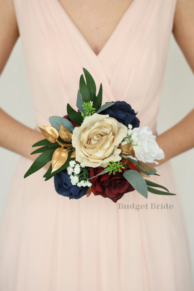Gold, Burgundy and Navy Blue Faux Wedding Bouquet- $65.00 |Zesty