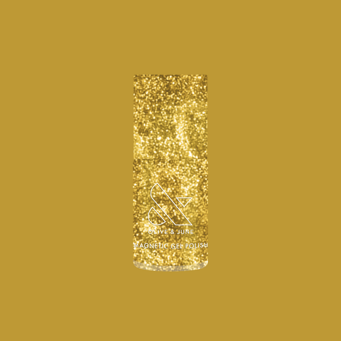 Golden Velvet - Gel bottle filled with shimmering golden bronze magnetic gel polish against solid background