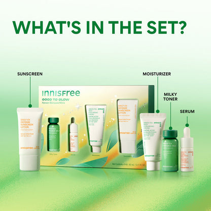 Good To Glow Set: what's in the set - sunscreen, moisturizer, milky toner, serum