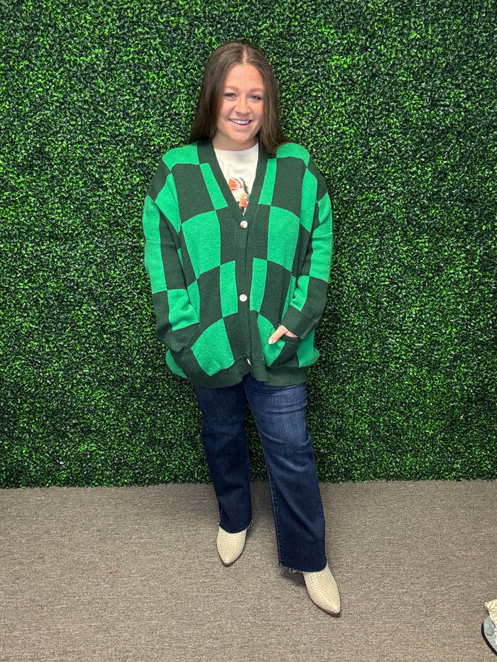 Green Checkered Cardigan