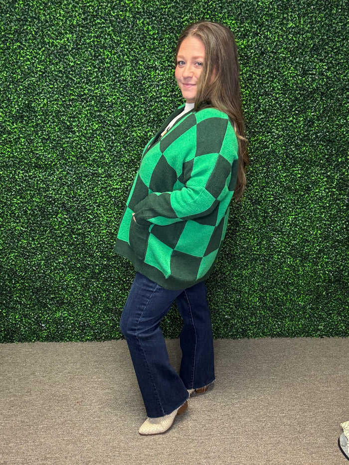 Green Checkered Cardigan