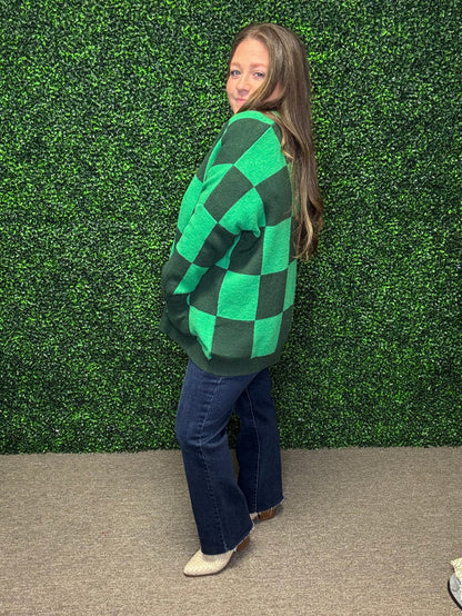Green Checkered Cardigan