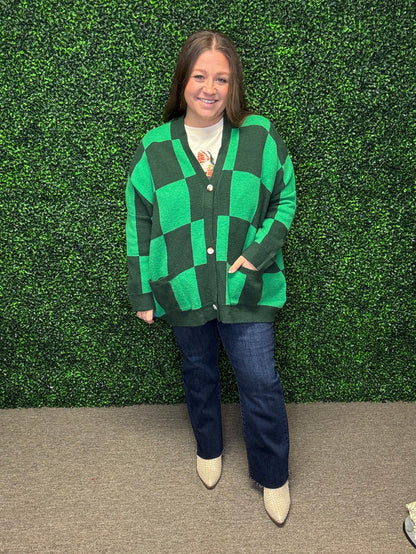 Green Checkered Cardigan