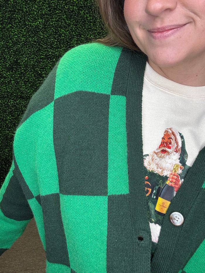 Green Checkered Cardigan