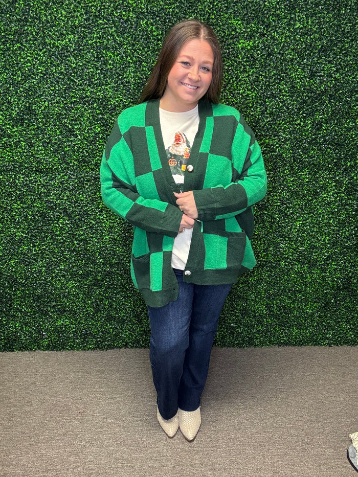 Green Checkered Cardigan