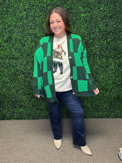 Green Checkered Cardigan