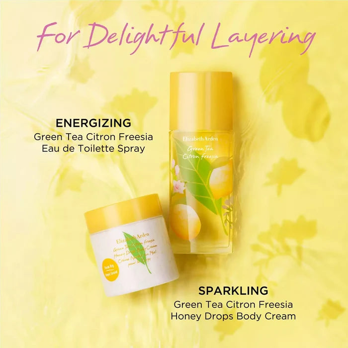 For Delightful Layering, Energizing Green Tea Citron Freesia EDT Spray and Sparkling Green Tea Citron Freesia Honey Drops Body Cream