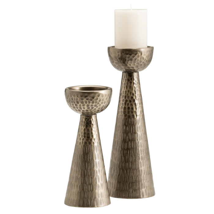 Hammered Antiqued Brass Pillar Candle Holder