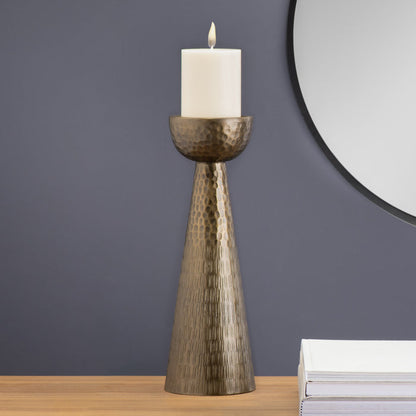 Hammered Antiqued Brass Pillar Candle Holder