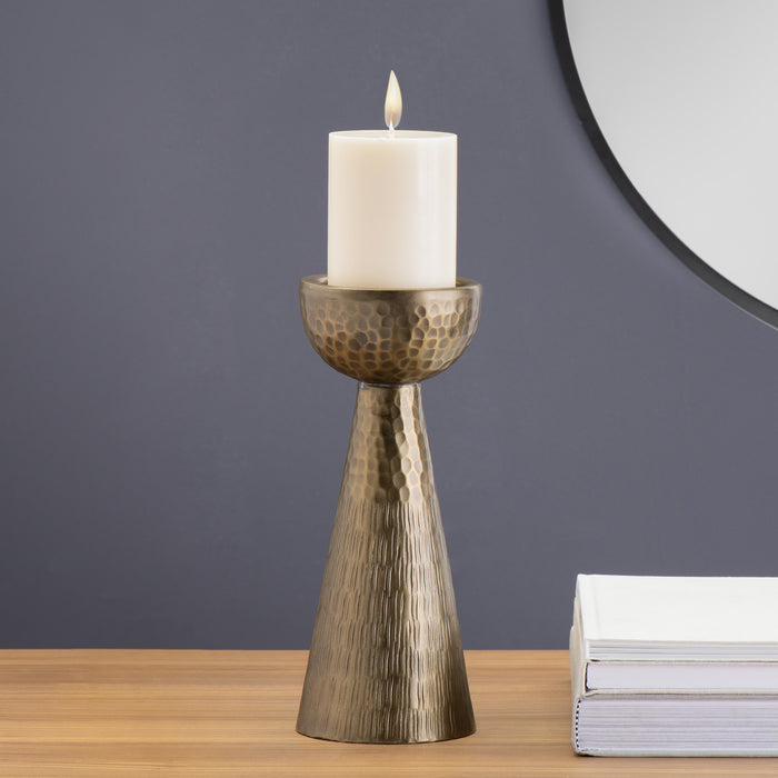 Hammered Antiqued Brass Pillar Candle Holder