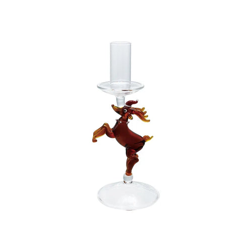 Hand Blown Glass Deer Taper Candle Holder
