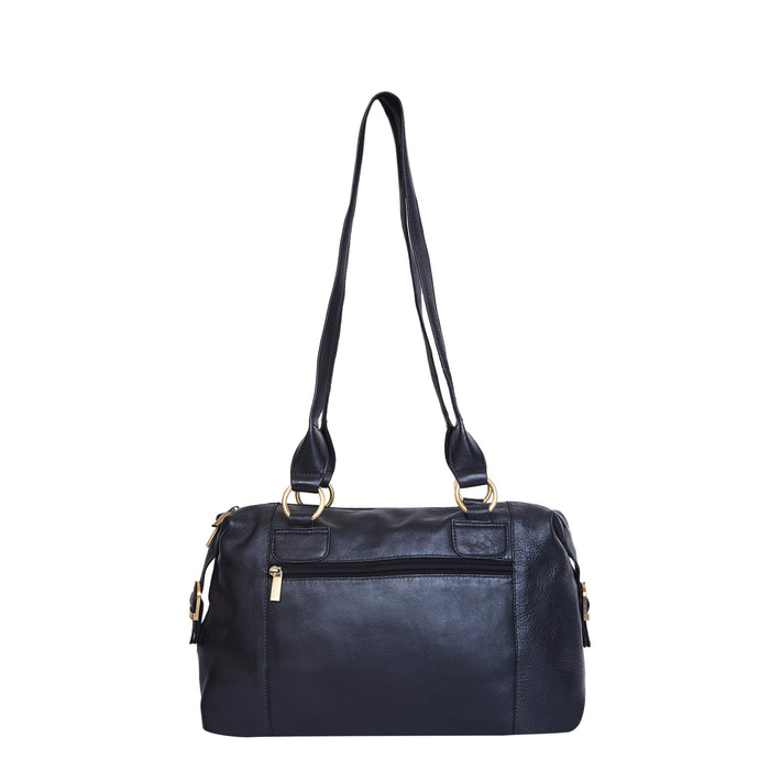 Women's butterfly artwork genuine leather shoulder tote bag for daily use-back view